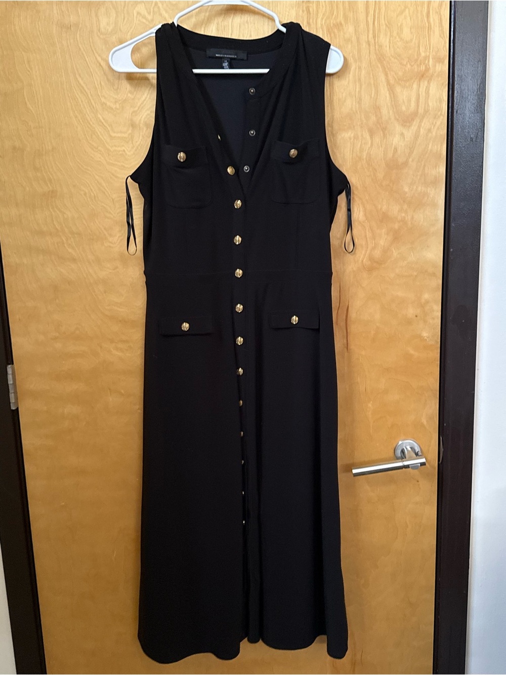 White House Black Market Black Sleeveless Maxi Dress with Gold Buttons
